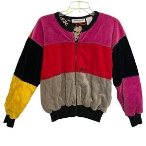 Sonia Rykiel Vintage Colorblock Jacket Womens Medium Velour Full Zip Topper